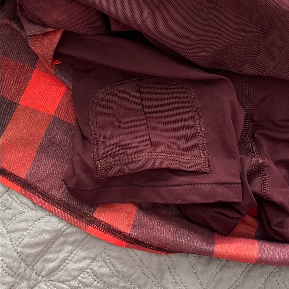 Lululemon Pace Setter Yama Check Flaming Tomato Bordeaux Skirt Sz 6 - Picture 7 of 7